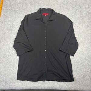 Debbie Morgan Black Button Down Knit Shirt 3/4 Sleeve Tab Top XL
